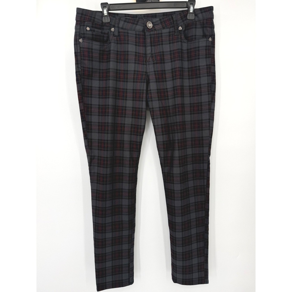 KUT from the Kloth Pants Womens 12 Grey Mia Toothpick Skinny Plaid Trousers
